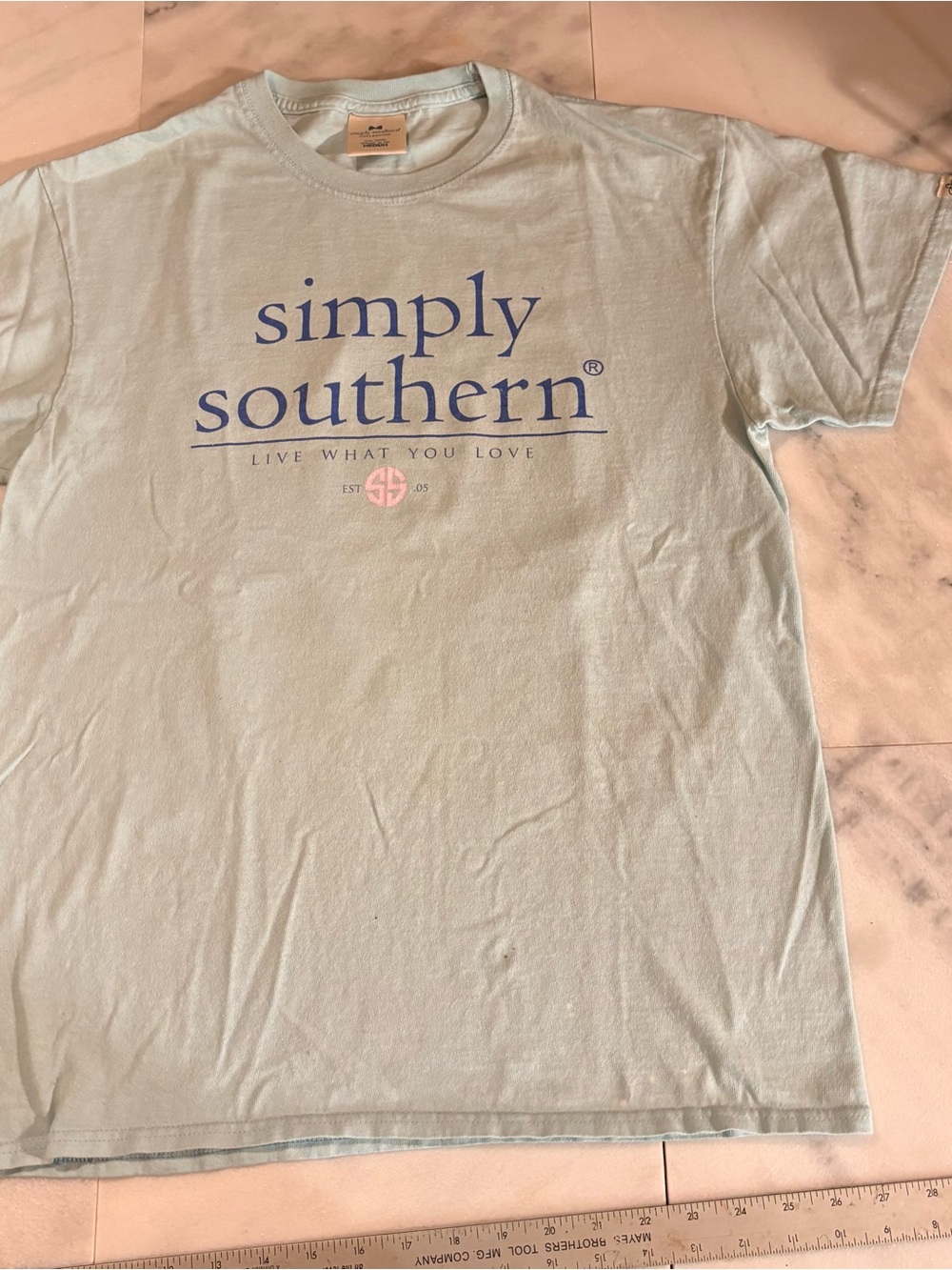 Simply Southern Light Blue Tee with Navy Logo